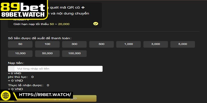 Thực hiện nạp tiền 89BET nhanh qua ví Momo, không giới hạn